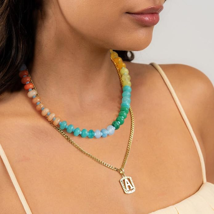 KELORIS PATH Beaded Gemstone Necklaces for Women, Boho Colorful Bead Choker Necklace, Natural Stone Handmade Summer Jewelry for Beach