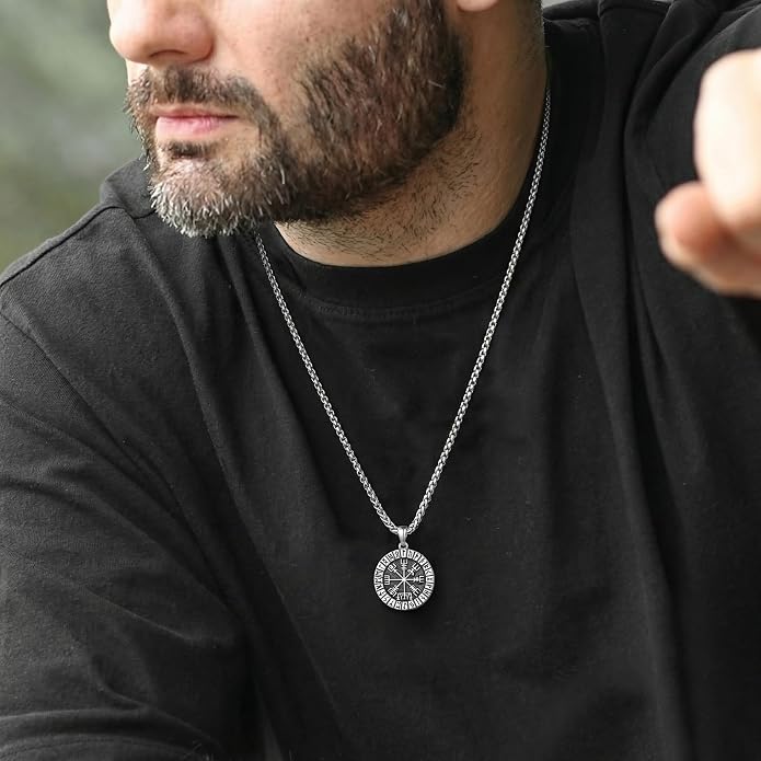 Viking Necklace for Men 925 Sterling Silver Norse Viking Pendant Norse Jewelry for Dad Husband, w/Stainless Steel Chain 22"+2"