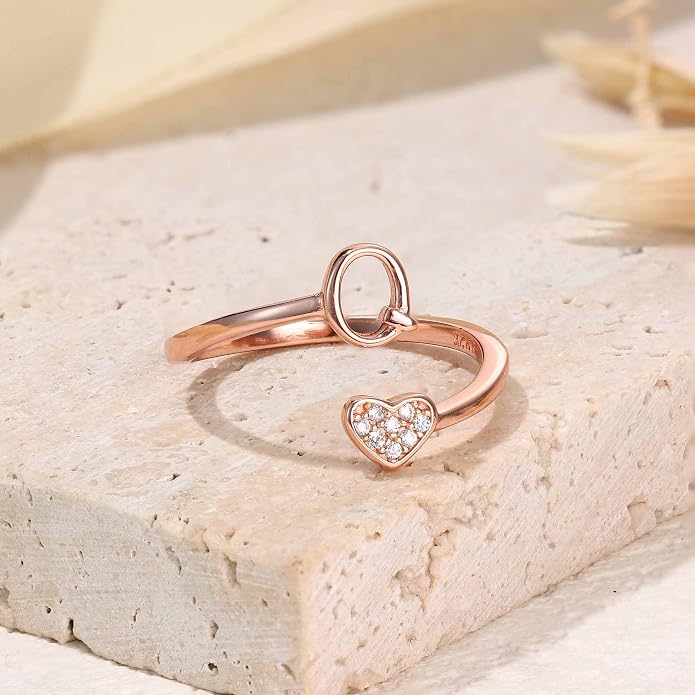 MILACOLATO 925 Sterling Silver Initial Rings for Women Teen Girl 18K Gold Plated Heart Initial Rings Adjustable Capital Letter Ring Stackable Thumb Pinky Rings for Daughter Birthday Bridesmaid Gifts Jewelry, A to Z