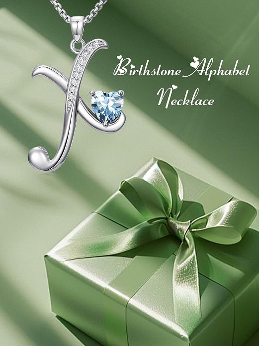 Birthday Gifts for Women Alphabet A to Z Initial Birthstone Pendant Necklaces for Women - 18k White Gold Plated Personalized Name Jewelry Anniversary Graduation Gifts for Wife Her Daughter Girlfriend(with Gift Box)