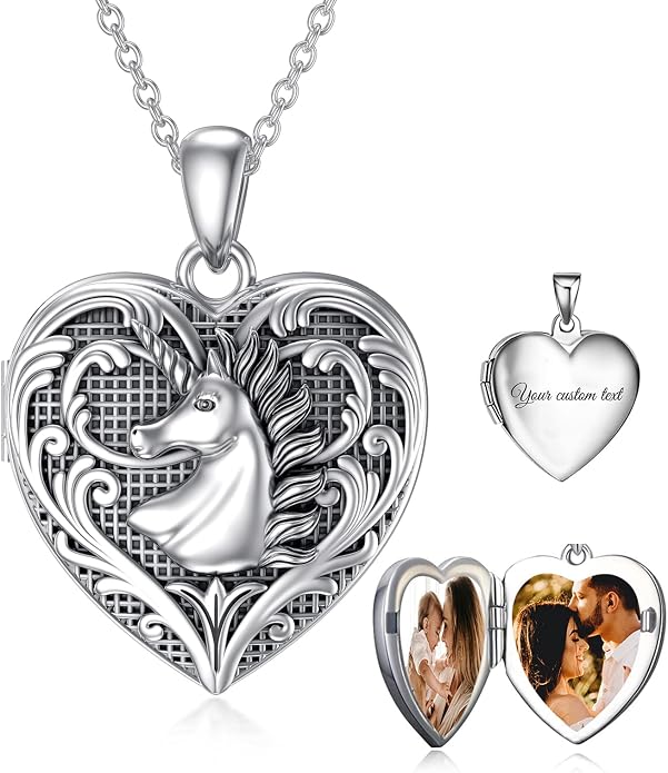 SOULMEET Personalized Silver Locket Necklace That Holds Pictures Photo Keep Someone Near to You, Memorial Custom Lockets Necklaces Letters Engraving for His Her