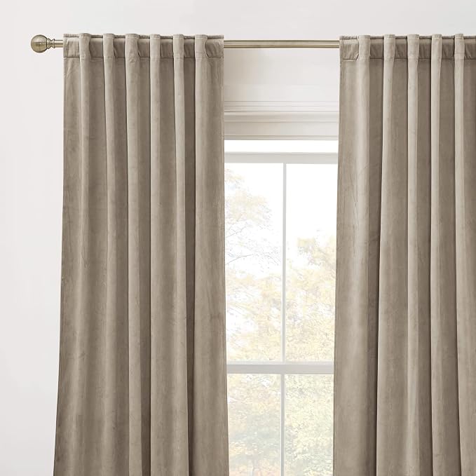 RYB Home Farmhouse Curtains Elegant Velvet, Room Darkening Privacy Shades as Window Treatment Thermal Curtains for Living Room Bedroom Dining, Camel Beige, W52 x L120 inches, Set of 2