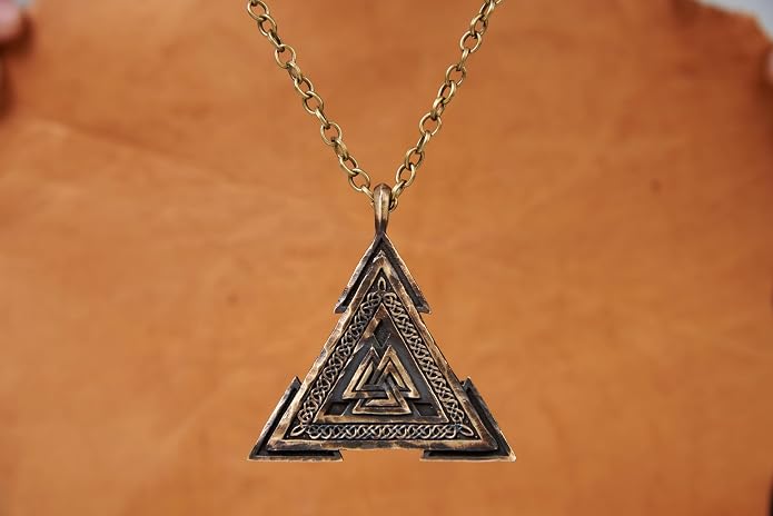 Baldur Jewelry - Valknut Viking Necklace for Men Women - Celtic Viking Norse Jewelry for Men Amulet Pendant Necklace - Brass Valknut Pendant - Jewelry Triangle - Valknut Odin Amulet - Viking Gifts