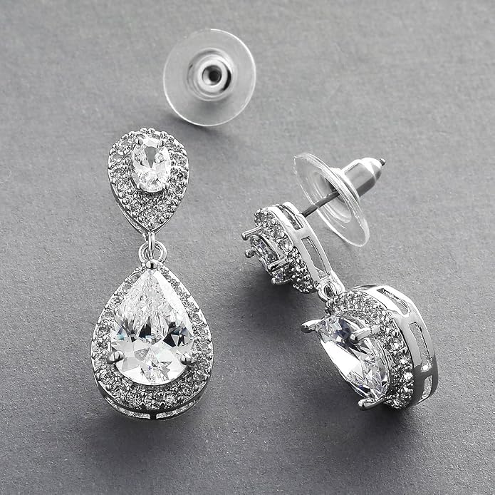 Mariell Cubic Zirconia Crystal Teardrop Dangle Bridal and Wedding Earrings, CZ Jewelry for Brides, Bridesmaids, Homecoming, Prom and Dressy Everyday Wear