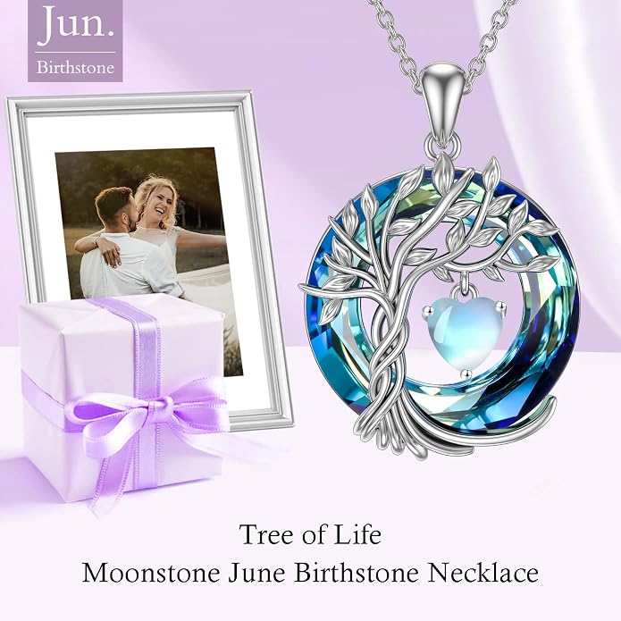 TOUPOP Tree of Life Birthstone Necklaces 925 Sterling Silver Irish Celtic Tree Pendant with Blue Crystal Birthday Jewelry Gifts for Women Mom Wife Her