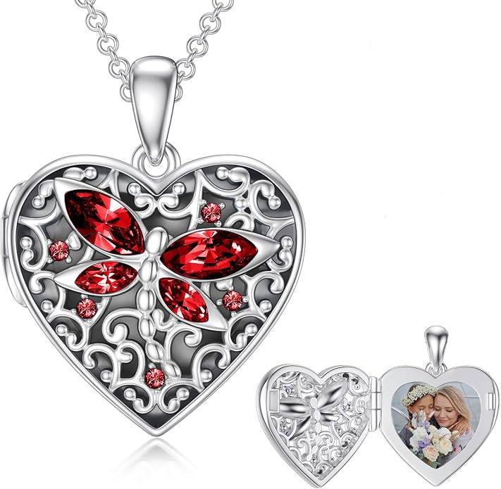 Dorunmo Personalized Locket Necklace 925 Sterling Silver that Holds Pictures Butterfly Birthstone Photo Heart Locket Custom Jewelry Congratulations New Beginnings New Job Gifts for Women