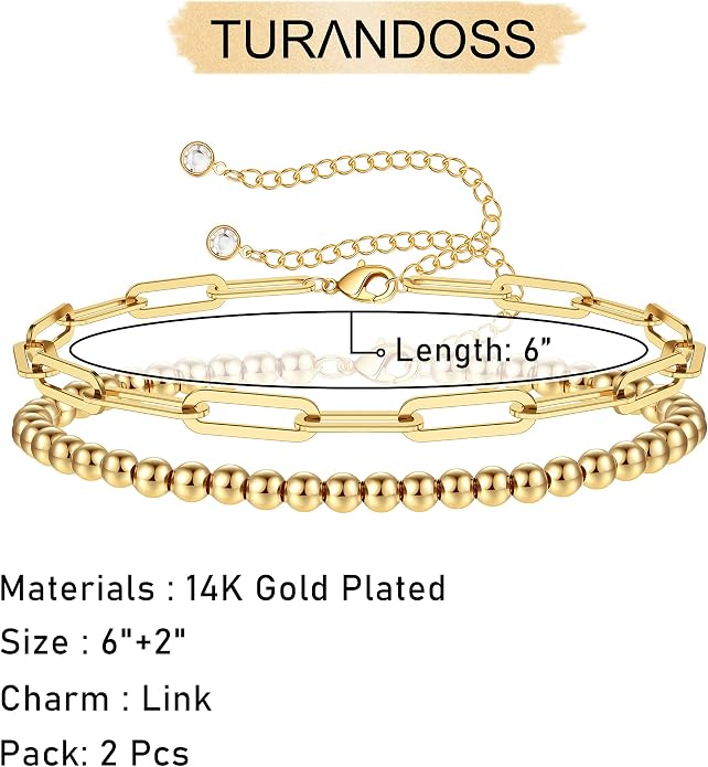 Dainty Gold Bracelets for Women, 14K Gold Plated Adjustable Layered Beads Bracelet Cute Evil Eye Oval Chain Pearl Bar Turtle Gold Bracelets for Women Jewelry