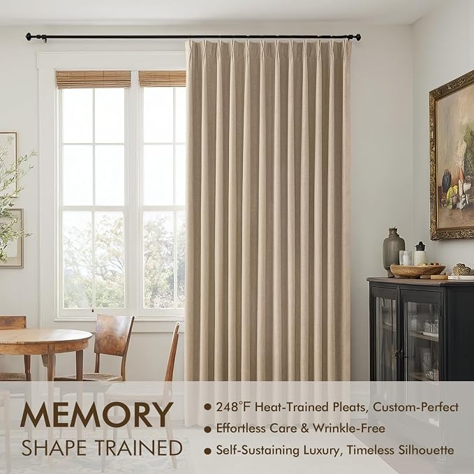 MIULEE Taupe Pinch Pleated 100% Blackout Linen Curtains 90 Inch Length 2 Panels Set, Black Out Memory Trained Pleat Curtains Light Blocking Room Darkening Drapes for Bedroom Living Room Window