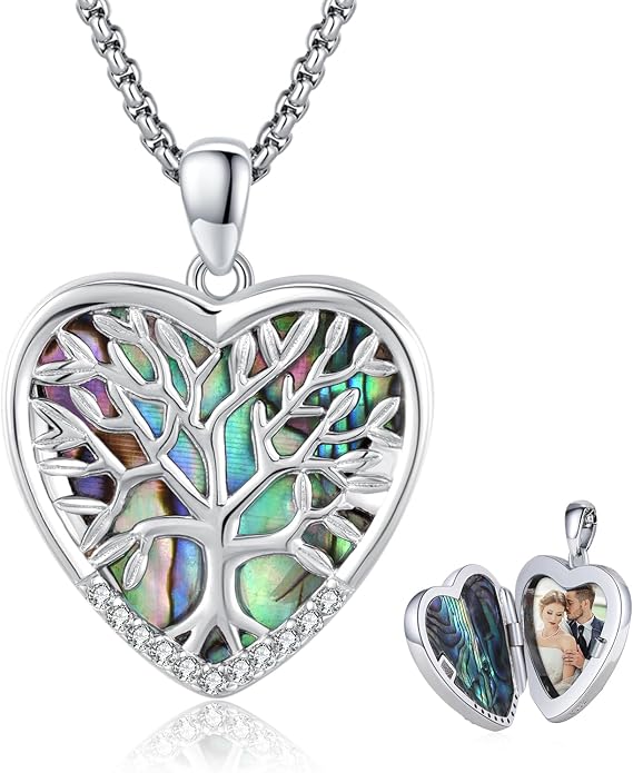 MEDWISE 925 Sterling Silver Locket Necklace That Holds Pictures Photo Necklace Oxidized Rose Flower/Sunflower/Compass/Celtic Heart Pendnat Lockets Gifts for Women Birthday Christmas Gifts