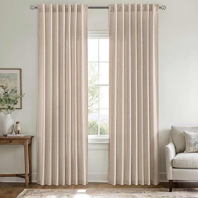 MIULEE Non-See-Through Privacy Linen Curtains 52W x 72L Inch Burlywood | 2 Panels, Light Filtering, Semi Sheer Window Curtains, Farmhouse Textured, Back Tab Drapes for Bedroom Living Room