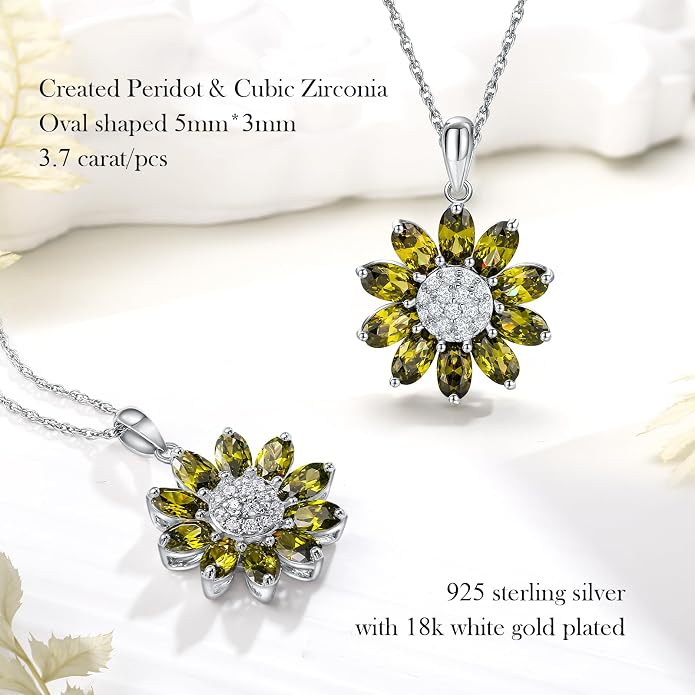 Dainty Sunflower Necklace 925 Sterling Silver Flower Pendant Necklaces for Women Birthstone Anniversary Jewelry