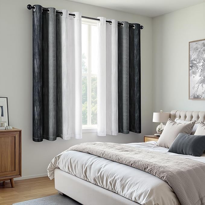 MIULEE Black and Greyish White Ombre Blackout Curtains, Full Room Darkening Thermal Insulated 63 Inches Long Drapes for Bedroom/Living Room Grommet Window Treatments Modern 52Wx63L, Set of 2