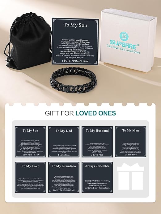 Supcare Unique Anniversary Birthday Valentines Fathers Day Stainless Steel Cuban Link Bracelets for Men Him, To My Man Dad Husband Love Always Remember Wrist Chain Bracelet Jewelry Gifts