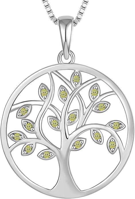YL 925 Sterling Silver Tree of Life Necklace for Women Round Tree Pendant Birthstone Jewelry for Mom