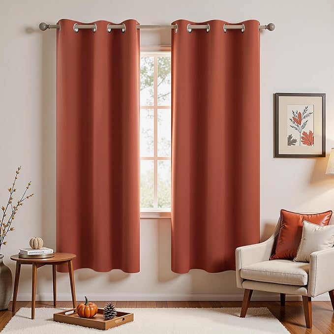 KOUFALL 72 Inches Long Room Darkening Curtains for Living Room 2 Panels Set Summer Fall Blackout Grommet Window Drapes for Bedroom Tangerine Orange