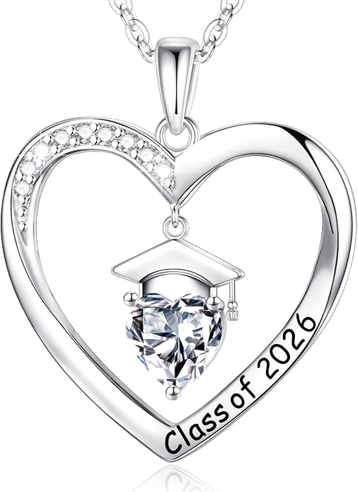 Anoup 2026 Graduation Gifts - 925 Sterling Silver Heart Birthstone Necklace Class of 2026 College High School Graduation Gifts for Women Her