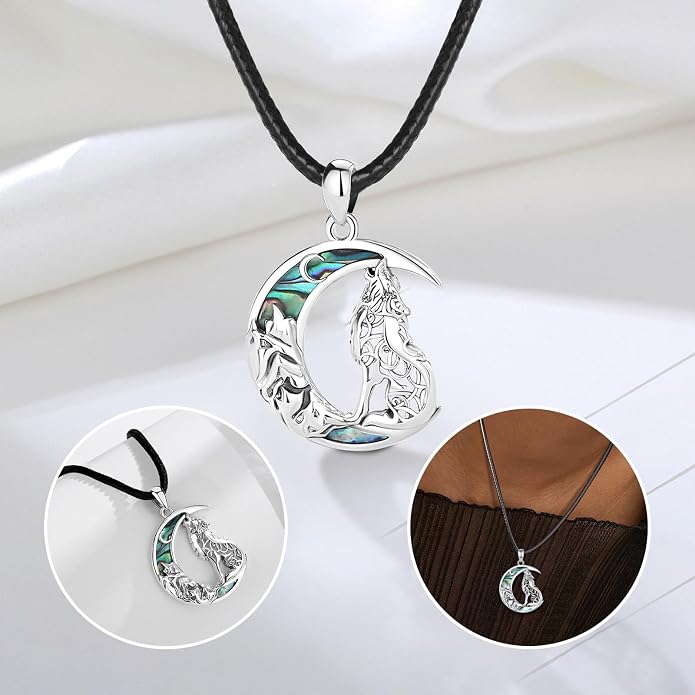 925 Sterling Silver Viking Wolf Mjolnir Necklace for Men Women, Viking Runes Wolf Tooth Witch Celtic Knot Amulet Protection Pendant Nordic Norse Mythology Jewelry Gift for Men Women
