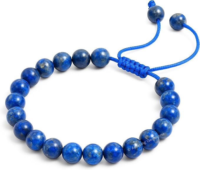 Amazing Gemstone Lapis Lazuli Bracelet for Women Men's Gifts - Protection Healing Crystal Bracelet - 8mm Gemstones Beaded Adjustable Bracelet Pulseras para Hombres Mujer Stocking Stuffers