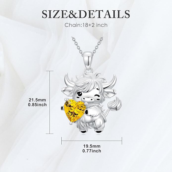 PELOVNY Teddy Bear Necklace for Women 925 Sterling Silver Bear/Highland Cow/Fox/Cat/Axolotl Birthstone Necklace Christmas Birthday Jewelry Gifts for Mom Daughter Wife Sister
