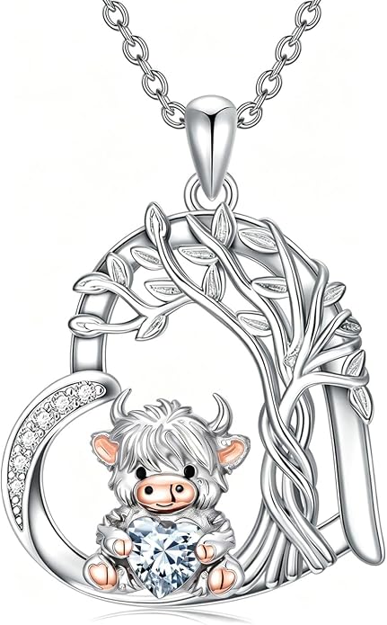 PELOVNY Teddy Bear Necklace for Women 925 Sterling Silver Bear/Highland Cow/Fox/Cat/Axolotl Birthstone Necklace Christmas Birthday Jewelry Gifts for Mom Daughter Wife Sister