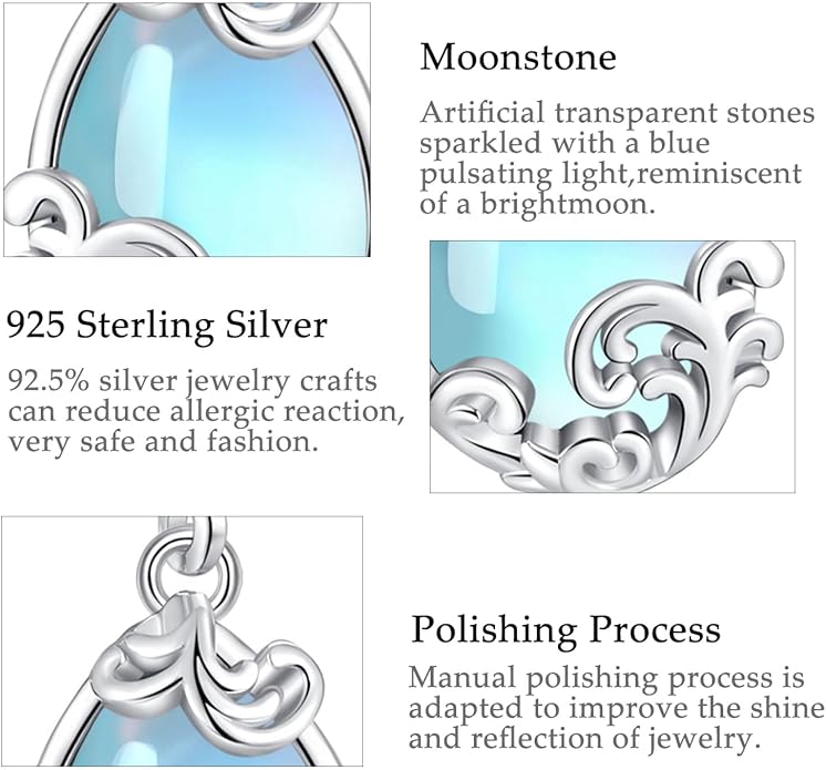 Vito 925 Sterling Silver Teardrop Earrings for Women, Moonstone Turquoise Drop Dangle Earrings Cat Snake Turtle Tree of Life Leverback Earrings Boho Jewelry Gift for Mom Wife