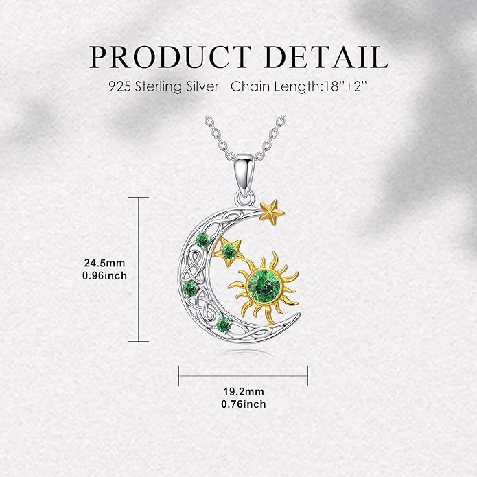 PELOVNY Sun and Moon Necklace for Women 925 Sterling Silver Sun Moon Star Birthstone Pendant Necklaces Birthday Christmas Jewelry Gifts for Mom Daughter Wife Sister