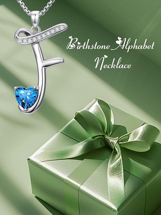 Birthday Gifts for Women Alphabet A to Z Initial Birthstone Pendant Necklaces for Women - 18k White Gold Plated Personalized Name Jewelry Anniversary Graduation Gifts for Wife Her Daughter Girlfriend(with Gift Box)