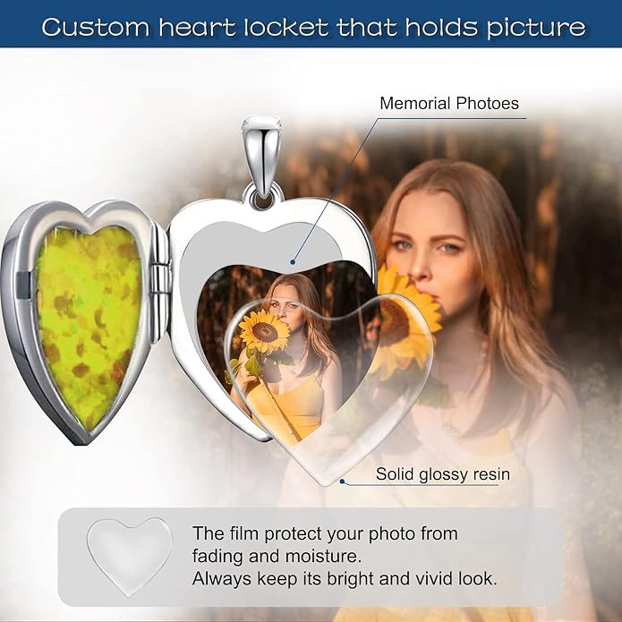 SOULMEET Personalized Silver Locket Necklace That Holds Pictures Photo Keep Someone Near to You, Memorial Custom Lockets Necklaces Letters Engraving for His Her