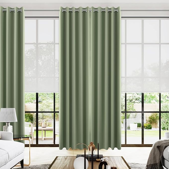 KOUFALL 96 Inch Long Curtains 2 Panel Set,Blackout Extra Wide Thermal Grommet Blacked Out Curtains for Bedroom,72 Inch Wide x 96 Inch Length,Sage Green