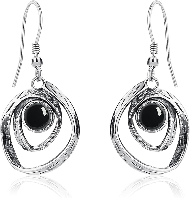 Turquoise Earrings for Women 925 Sterling Silver Pearl/Black Onyx/Opal Dangle Earrings Vintage Spiral/Wire Wrapped/Beads & Rope Ear Hook Earrings
