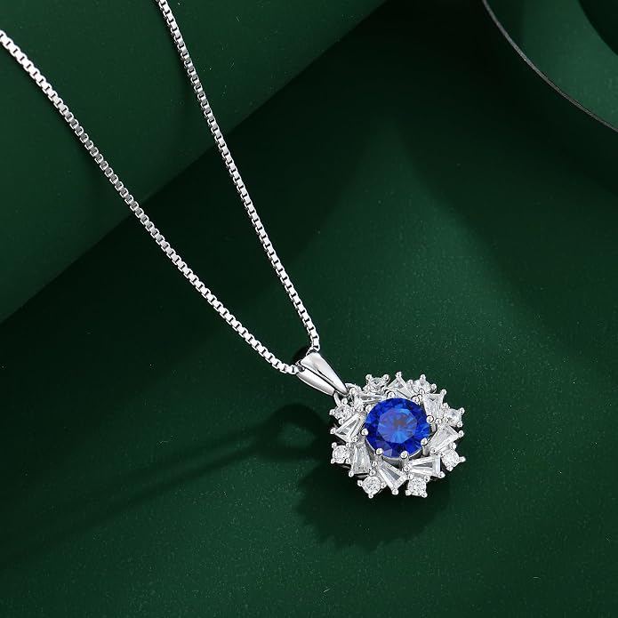Birthstone Necklace 925 Sterling Silver Round 5A Cubic Zirconia Pendant Necklace Jewelry Birthday Gifts for Women