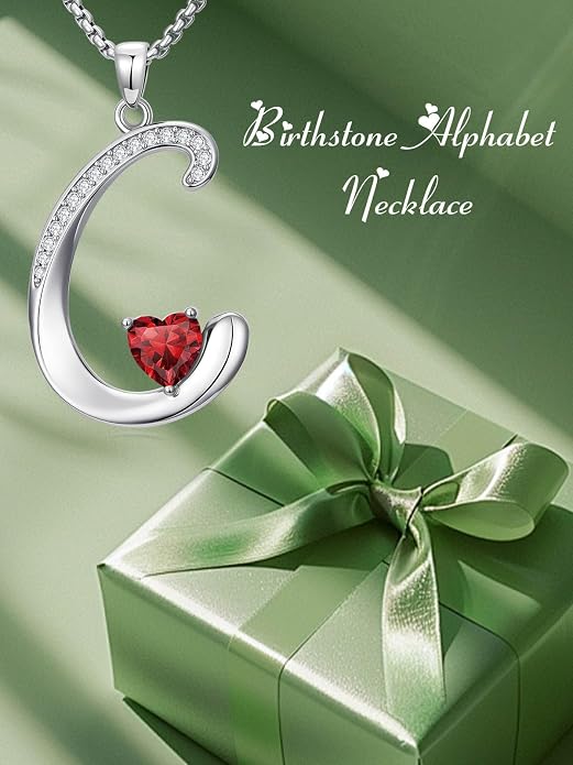 Birthday Gifts for Women Alphabet A to Z Initial Birthstone Pendant Necklaces for Women - 18k White Gold Plated Personalized Name Jewelry Anniversary Graduation Gifts for Wife Her Daughter Girlfriend(with Gift Box)