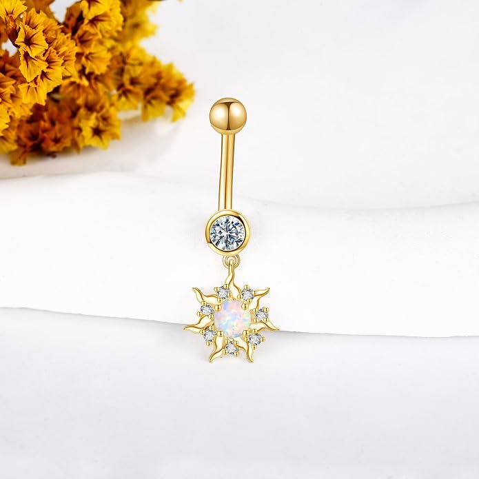 Sun/Skeleton Hand Belly Button Ring S925 Sterling Silver Belly Button Ring Gift For Women Birthday Gift