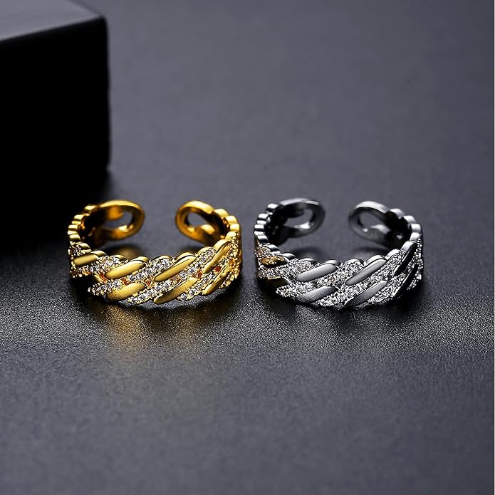 18K Gold Plated Rings for Women and Teen Girls Non Tarnish Cubic Zirconia Fidget Ring Butterfly/Snake/Mesh/Cross/Crown Knuckle Ring Open Adjustable Statement Stacking Chunky Rings