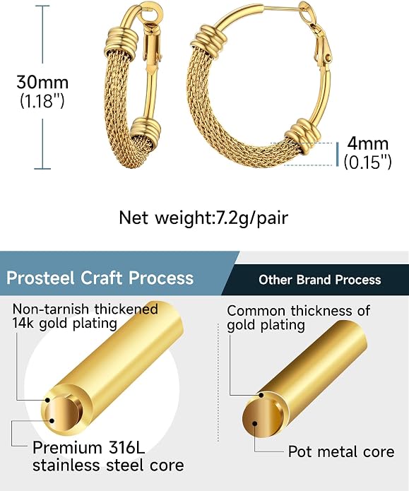 PROSTEEL 30/40/60/80/100mm Chunky Hoop Earrings For Women Gold Plated/Black Stainless Steel Hoops Earrings Statement Jewelry