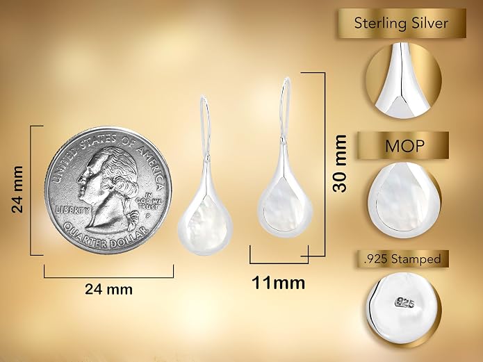 Chic Teardrop with White Mother of Pearl Inlay .925 Sterling Silver Dangle Earrings