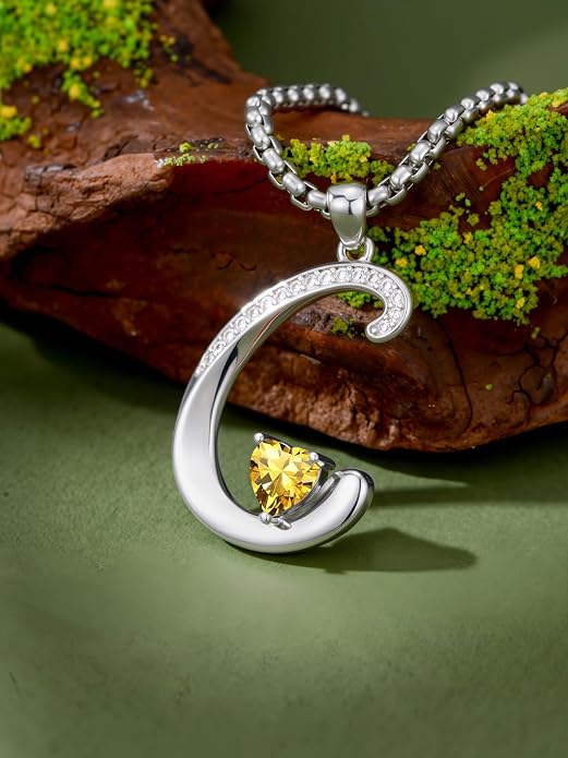 Birthday Gifts for Women Alphabet A to Z Initial Birthstone Pendant Necklaces for Women - 18k White Gold Plated Personalized Name Jewelry Anniversary Graduation Gifts for Wife Her Daughter Girlfriend(with Gift Box)