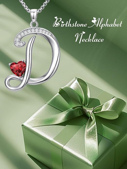 Birthday Gifts for Women Alphabet A to Z Initial Birthstone Pendant Necklaces for Women - 18k White Gold Plated Personalized Name Jewelry Anniversary Graduation Gifts for Wife Her Daughter Girlfriend(with Gift Box)