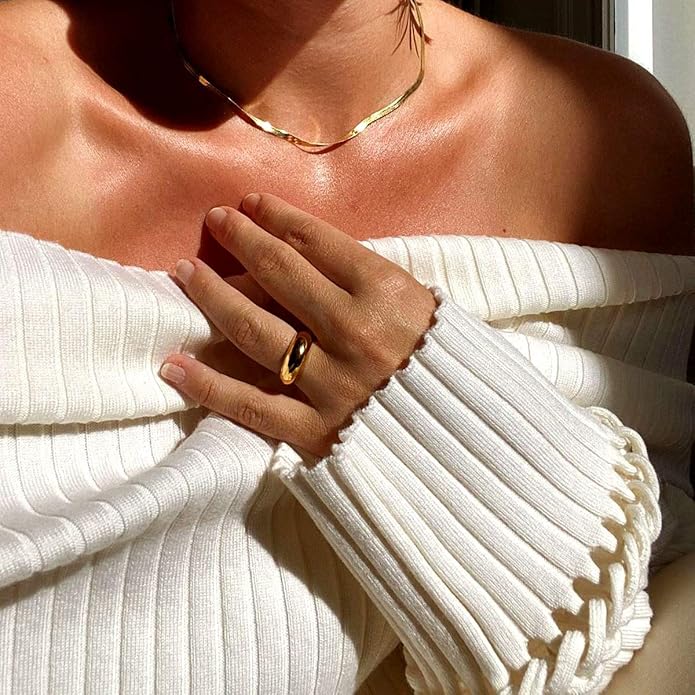 micuco Chunky Dome Rings for Women 14K Gold Plated Statement Ring Cubic Zirconia Inlay 14K Gold Plated Star Thick Rings