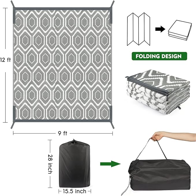 fifame Outdoor Camping Rugs, 9x12 Outdoor Rug Patios Clearance Plastic Straw Rug Weatherproof Reversible Mats, Large Floor Mat for Outdoors, RV, Patio, Backyard, Deck, Picnic, Beach, Trailer, Camping