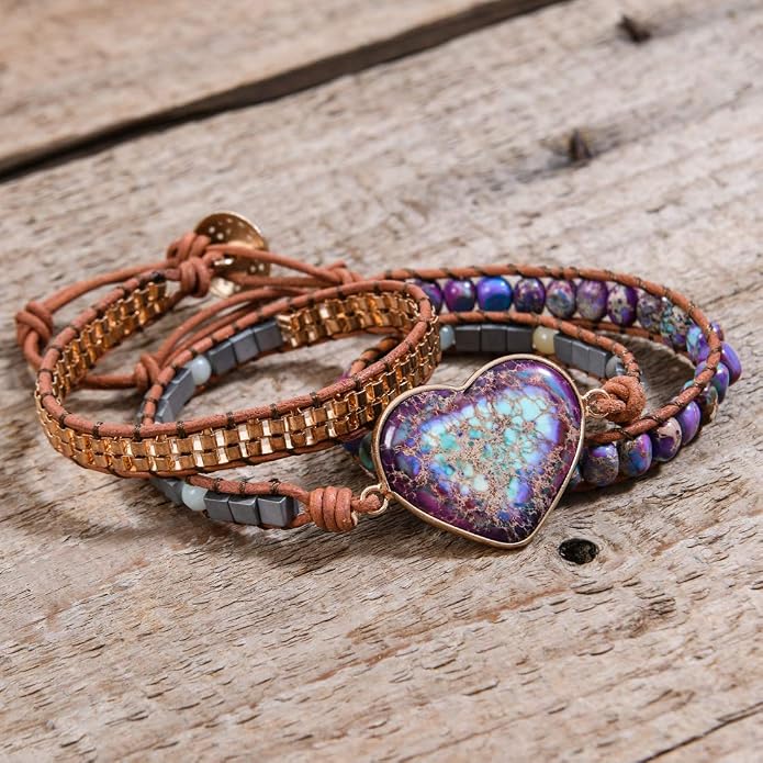 YGLINE Natural Stone Bracelet 3 Wraps Bracelet Handmade Boho Bracelet for Women Bracelet