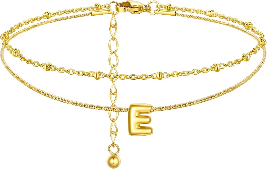 ChainsProMax Initial Ankle Bracelets for Women, Waterproof Anklets Bracelet Adjustable Summer Beach Women Foot Jewelry, Stainless Steel/Gold Plated-Send Gift Box/Letter A-Z