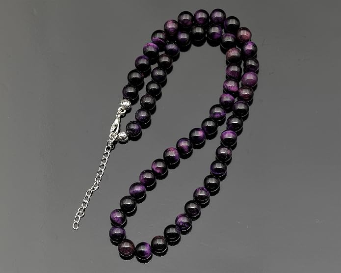 Natural Gemstone Beaded Choker Necklace | 8mm Handmade Adjustable Jewelry for Men & Women | Chakra Balancing Crystal Necklace | Spiritual Gift | Macrame Cord with Extender