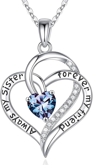 Iefil Gifts for Sister - 925 Sterling Silver Birthstone Necklace Sisters Jewelry