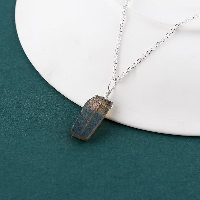 Natural Raw Gemstones Pendant Necklace, Rough Stones Dainty Jewelry, Handmade Bohemian Jewelry, Silver Plated Chain, Healing Crystals, Christmas Gift for Women