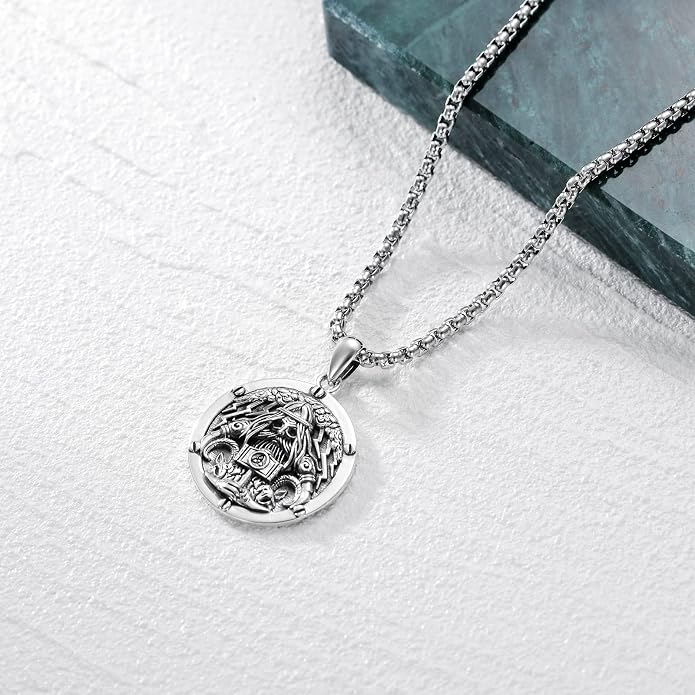Seiyang Sterling Silver Viking Necklace Norse Jewelry Gift for Men Women with 2mm 22+2 IN Rolo Chain (with Gift Box)