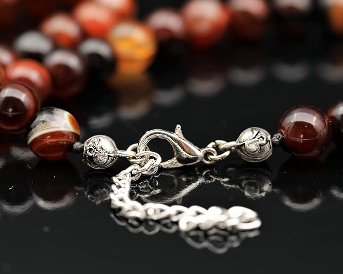 Natural Gemstone Beaded Choker Necklace | 8mm Handmade Adjustable Jewelry for Men & Women | Chakra Balancing Crystal Necklace | Spiritual Gift | Macrame Cord with Extender