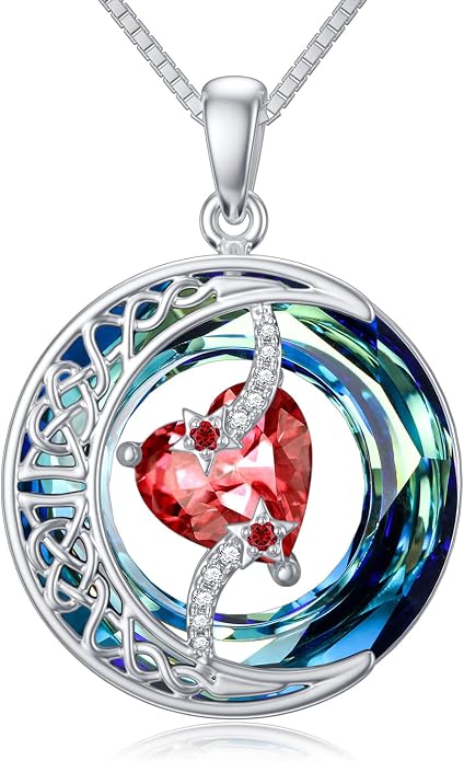 TOUPOP Birthstone Necklace 925 Sterling Silver Moon and Star Pendant Celtic Moon Jewelry with Blue Crystal Anniversary Birthday Gifts for Women Mom Wife Her