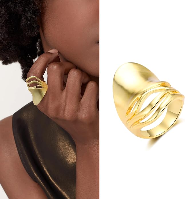 Chunky Rings for Women Gold and Silver Statement Rings Mask Dome Gold Plated Fashion Band Ring Cocktail Costume Jewelry Gift