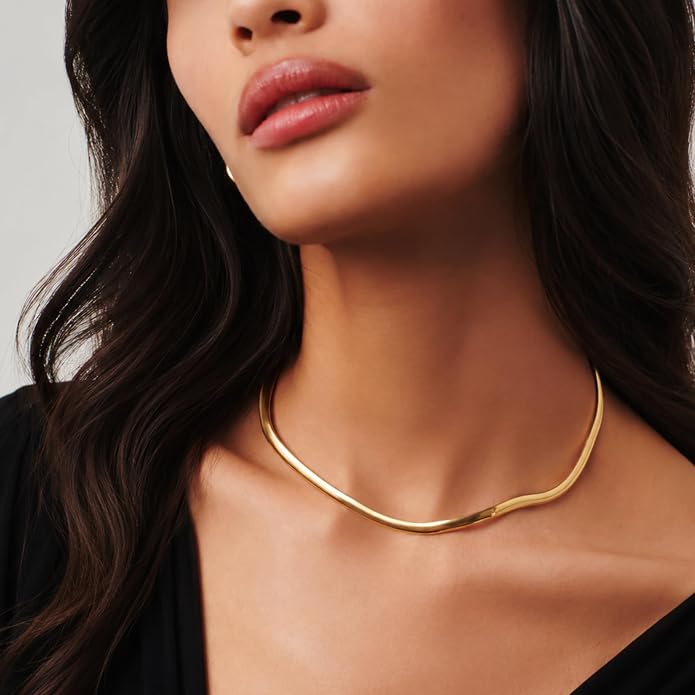 Mchic 18K Gold Plated Herringbone Necklace for Women, 1.5MM Thick Snake Chain Necklace Non Tarnish, Flat Herringbone Chain Jewelry for Gifts 4MM Wide